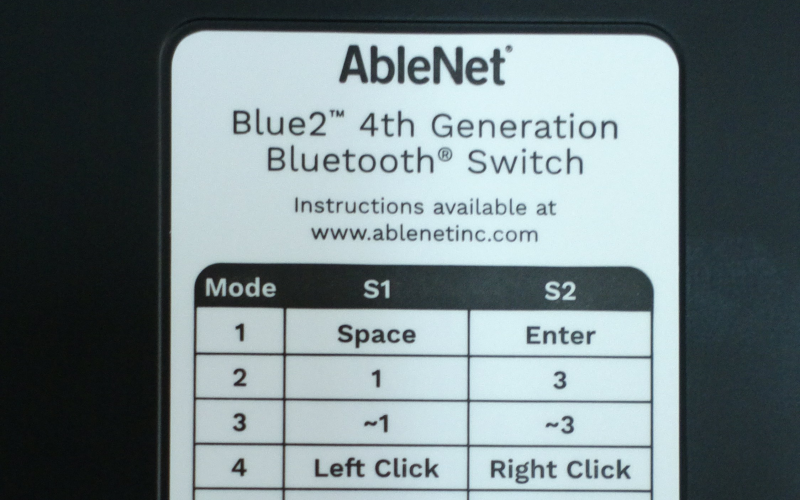 AbleNet Blue2 特殊開關的底面標示
