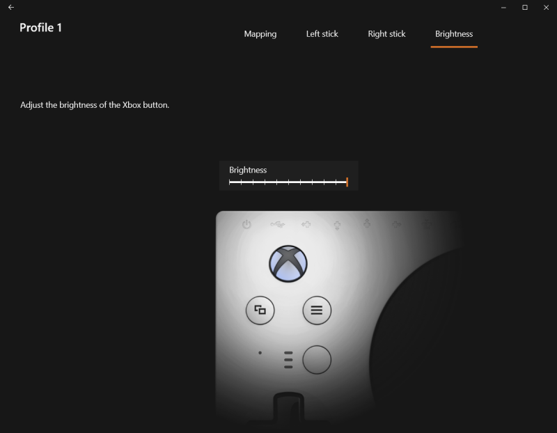 Xbox Accessories 燈號亮度設定畫面