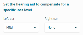 在 Set the hearing aid to compensate for a specific loss level 把 Left ear 調整成 Mild，至於 Right ear 則保持在 None