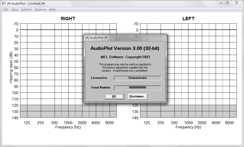 Audiogram Plotter 軟體畫面及著作權宣告