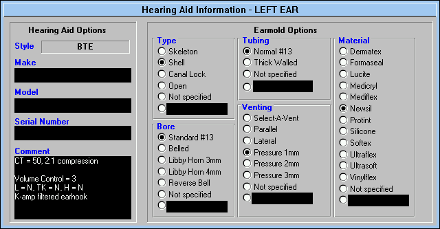 DSL 4.1 軟體的助聽器資訊（Hearing Aid Information）視窗