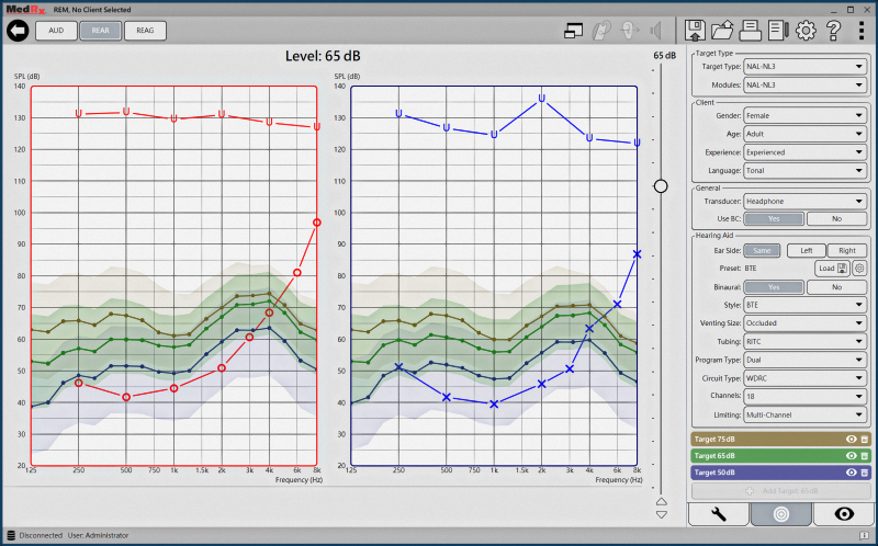 MedRx Studio 實耳測量模組計算 NAL-NL3 處方目標之範例畫面
