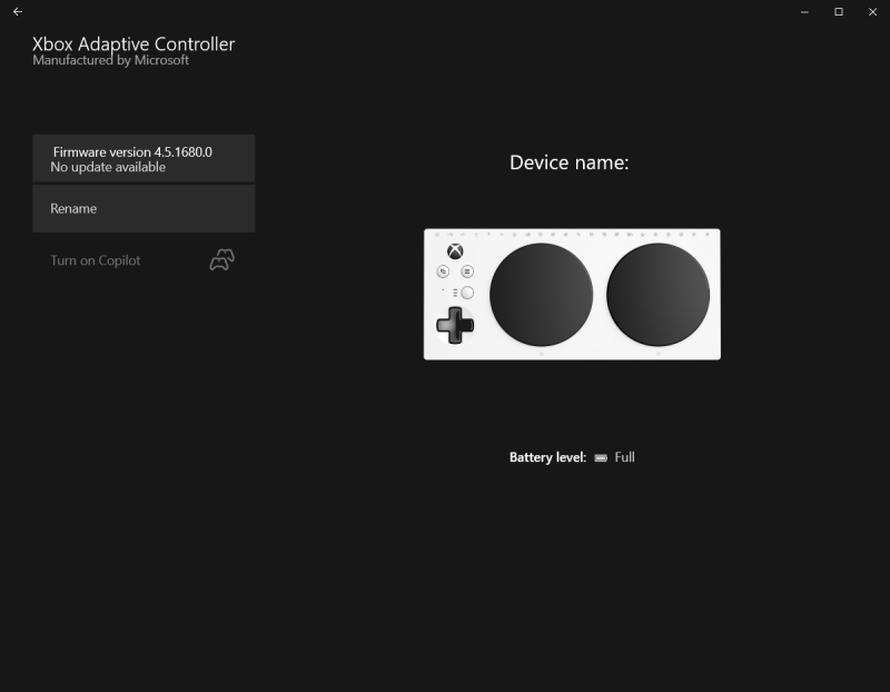 Xbox Accessories 裝置詳細資訊畫面