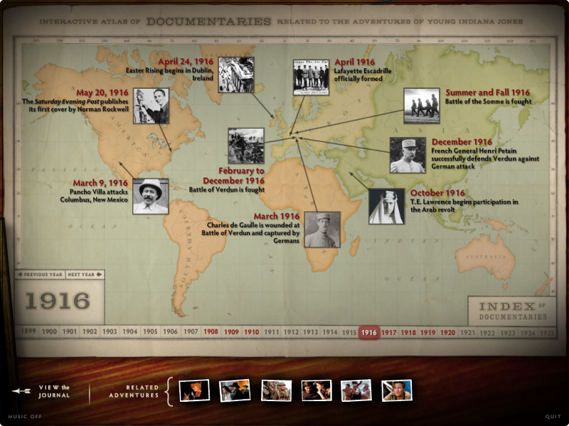 《少年印第安納瓊斯》DVD 互動年份地圖誌畫面